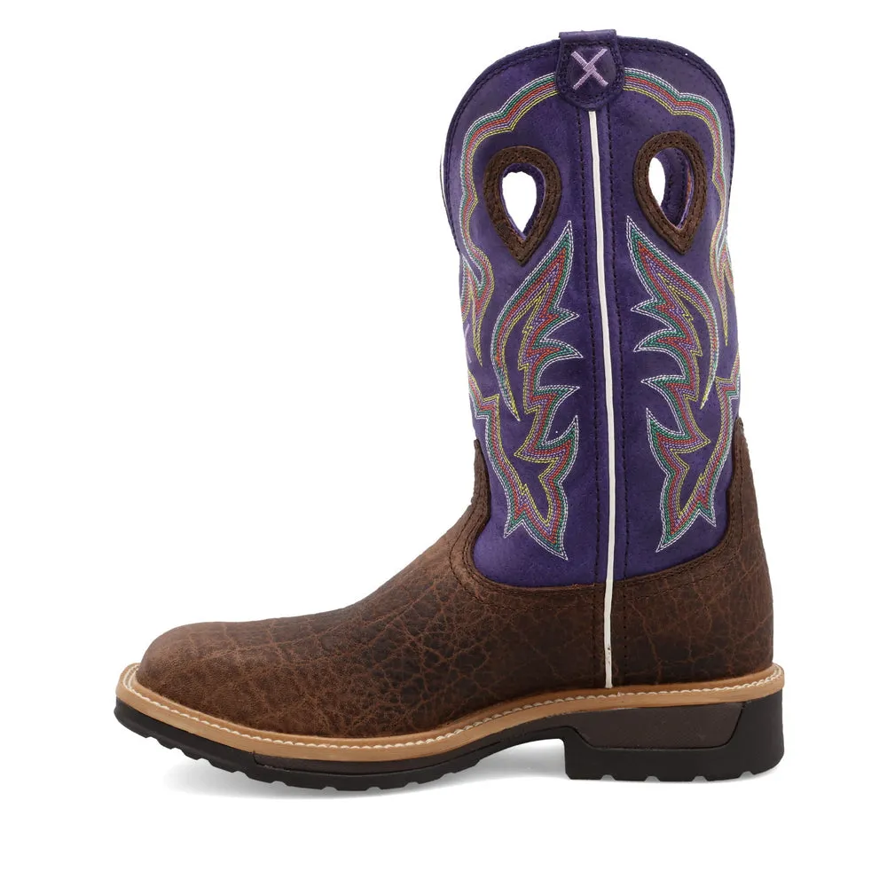 Twisted X 12″ Western Work Boot Brown / Purple